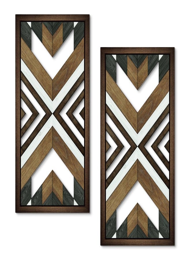 Putuo Decor Aztec Wall Decor Set of 2, Wooden Western Wall Art, Geometric Wooden Decoration, Native American Tribal Southwestern Boho Decorative Hanging Plaques for Living Room Bedroom Entryway - Image 1